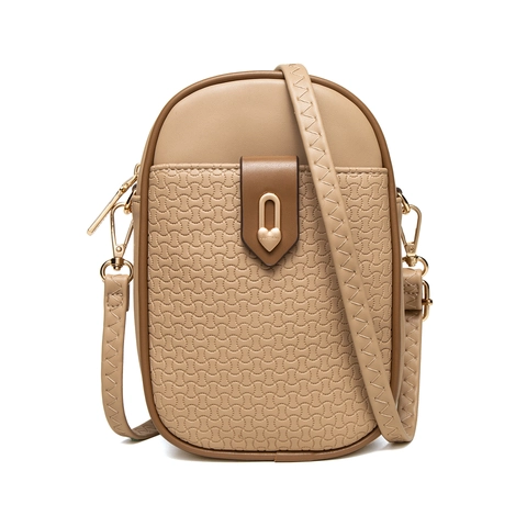 Women Crossbody Phone Bag Mini PU Leather Small Square Wallet With Heart Lock Embossed Texture Elegant Adjustable Strap
