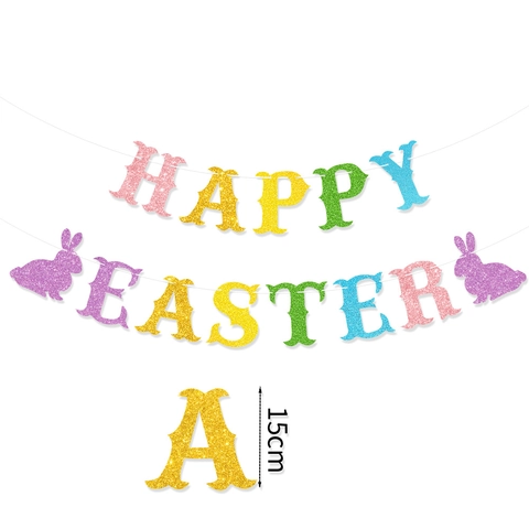 Happy Easter Banner Bunter Glitzer Papier Hase Girlande Wimpelkette Für Feiertags Party Szene Layout Dekoration Requisiten