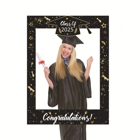 Cornice Photo Booth Classe 2025 Laurea Nero Oro Congratulazioni Decorazione Festa Cerimonia Fotografia Accessorio