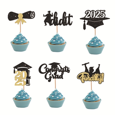 Abschluss Cupcake Topper Glitzerpapier Klasse Von 2025 Tortendeko Partyzubehör Herzlichen Glückwunsch Absolvent