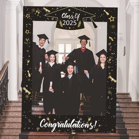 Klasse Von 2025 Abschlussfeier Fotorequisiten Rahmen Schwarz Gold Papier Bilderrahmen Für Party Dekorationen