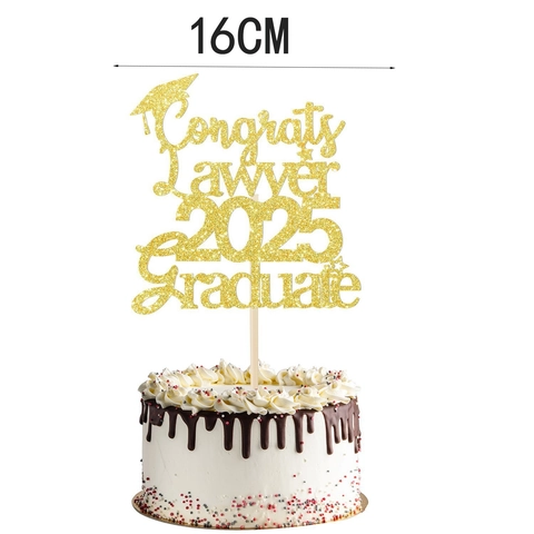 Congrats Lawyer 2025 Graduate Cake Topper Gold Glitter Paper Party Decoration Law School Graduation Celebrating Sign