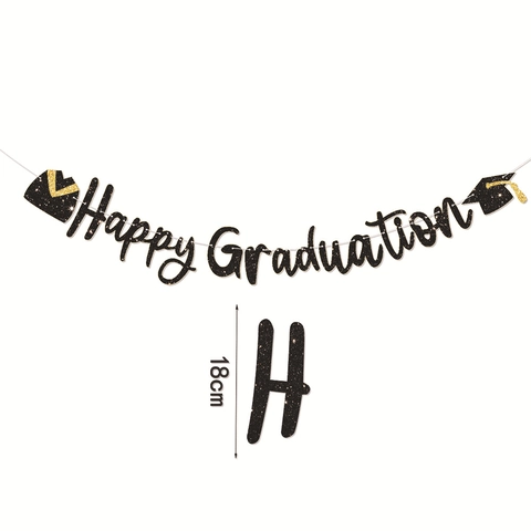 Glitter Happy Graduation Banner Garland Paper Backdrop Decorations Bachelor Cap For Graduation Party Ceremonies Decor