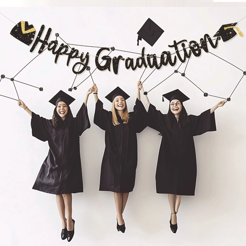 Glitter Happy Graduation Banner Garland Paper Backdrop Decorations Bachelor Cap For Graduation Party Ceremonies Decor