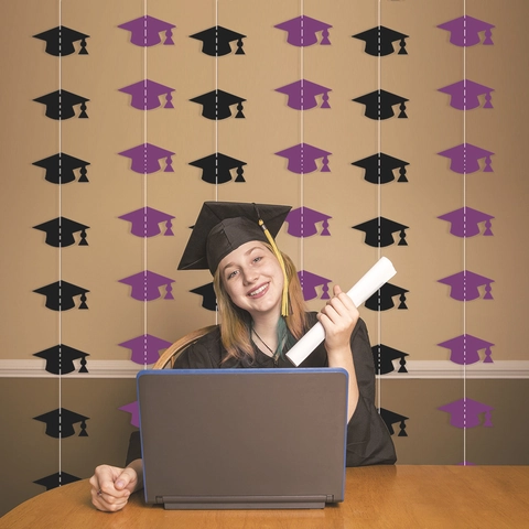 Ghirlanda Di Laurea Banner Tocco Da Dottore Decorazioni Appendere Carta Allestimento Festa Nero Viola