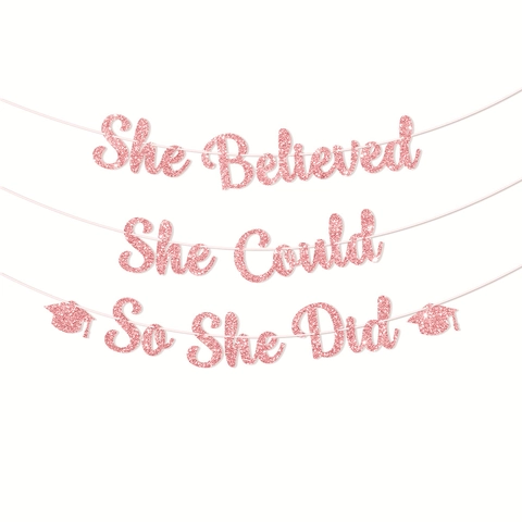 Graduation Banner She Believed She Could So She Did Glitter Paper Hanging Decoration For Party Inspirational Decor