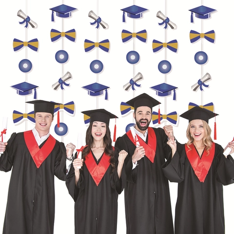 Graduation Party Garland Hanging Decorations Paper Doctoral Cap Diploma Scroll Bow Tie Backdrop Celebration Streamers