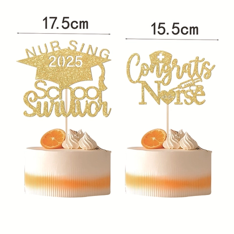 Nurse Graduation Cake Toppers Gold Glitter Congrats Nurse Nursing School Survivor Decor For Medical Graduation Party