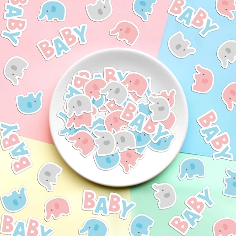 Coriandoli per Baby Shower Elefante Lettere di Carta BABY Decorazione Tavola Gender Reveal Party Compleanno Colori Macaron
