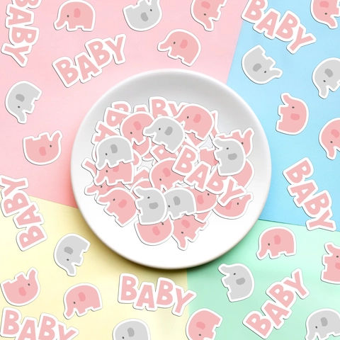 Roze Grijze Olifant Babyshower Confetti Karton Baby Letters Gender Reveal Feest Tafeldecoratie Schattige Thema Benodigdheden
