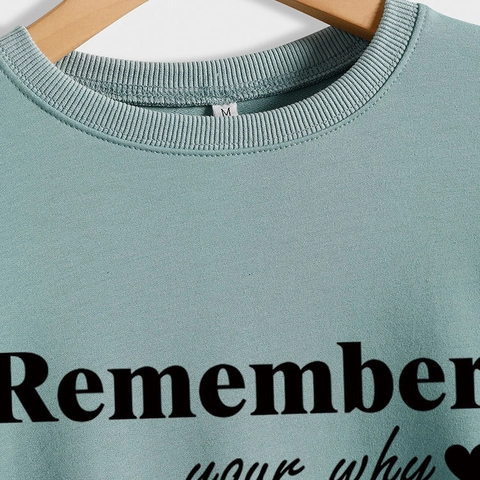 Women Crew Neck Sweatshirt Cotton Long Sleeve Remember Your Why Letter Print Heart Casual Loose Pullover Top