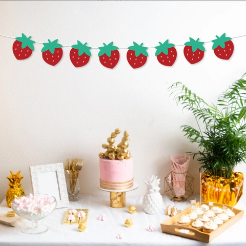 Strawberry Party Banner Paper Fruit Garland For Birthday Baby Shower Celebration Decoration Hanging Bunting
