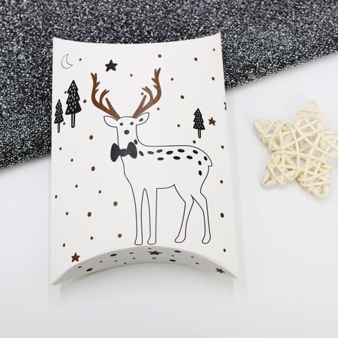 Christmas Reindeer Pillow Candy Box White Paper Gift Box Foldable Nordic Style Christmas Party Supplies Small Gift Box