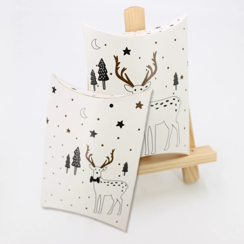 Scatole Regalo Per Caramelle Di Natale Cartone Bianco Forma Cuscino Motivo Renna Foresta Per Confezioni Di Bomboniere Per Feste