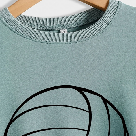 Volleyball Graphic Print Crew Neck Sweatshirt Cotton Blend Loose Fit Long Sleeve Pullover Sporty Casual Top For Women
