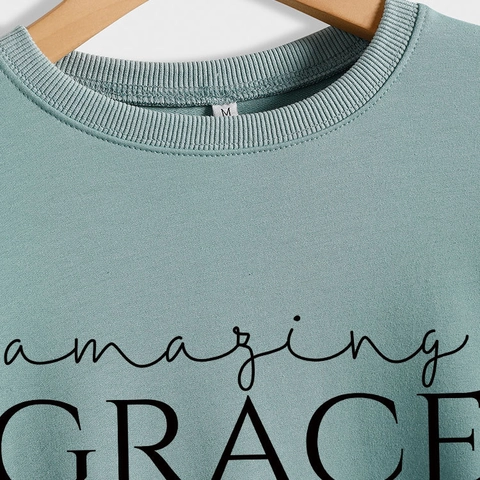 Amazing Grace Druck Damen Sweatshirt Casual Langarm Rundhals Pullover Baumwollmischung Drop Shoulder Top