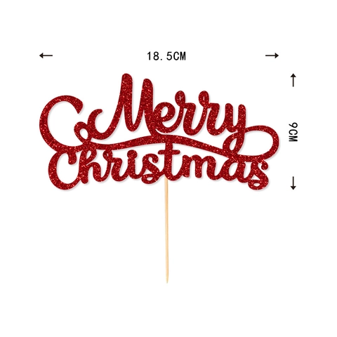 Decorazione per Torta Merry Christmas Glitter Rosso Carta Forniture Festive per Feste Decorazione Cottura Torte Ornamenti