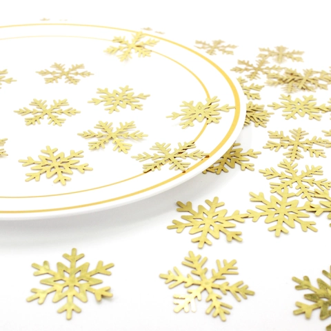 Confettis Flocon De Neige Dorés Papier Métallique Brillant Paillettes Décoration De Table Fête De Noël Hiver