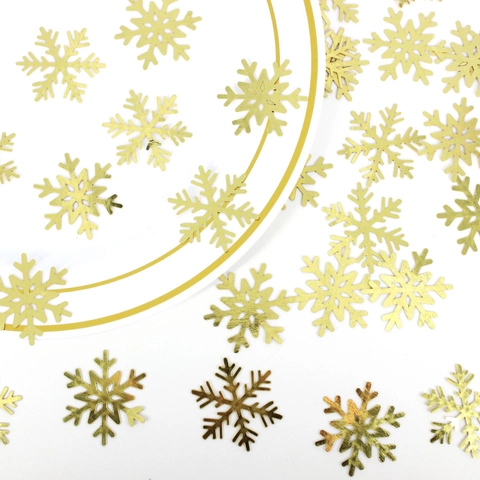 Confettis Flocon De Neige Dorés Papier Métallique Brillant Paillettes Décoration De Table Fête De Noël Hiver