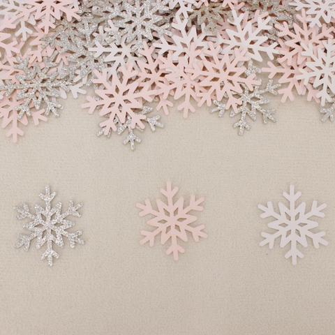 Christmas Party Snowflake Confetti Paper Glitter White Pink Silver Winter Wedding Holiday Festive Table Scatter Decoration