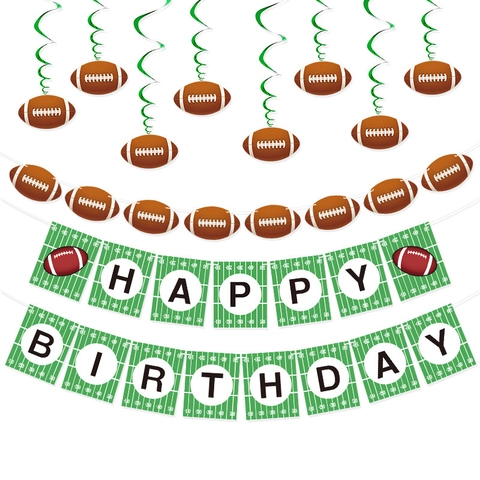 Set di Decorazioni per Festa di Compleanno a Tema Football Americano Banner Happy Birthday Spirali Pendenti per Eventi Sportivi Super Bowl