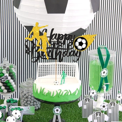 Soccer Birthday Cake Topper Glitter Paper Football Player Silhouette Sports Theme Party Decoration Accessory