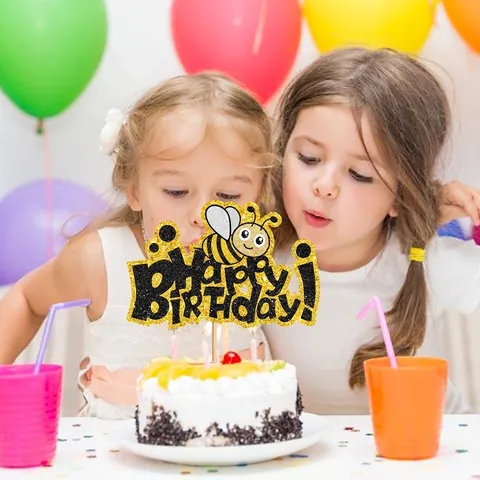 Decorazioni per Torta Compleanno a Tema Ape Brillantini Oro Nero Cartone Animato Cupcake Inserti per Festa di Bambini