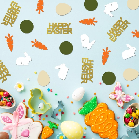 Easter Rabbit Egg Confetti Set With Happy Easter Letters Glitter Paper Scraps For Party Table Decoration Bunny Pattern