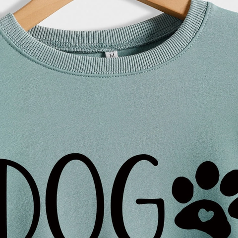 Women Dog Auntie Letter Print Sweatshirt Cotton Blend Long Sleeve Crewneck Pullover Casual Streetwear Top Loose Fit