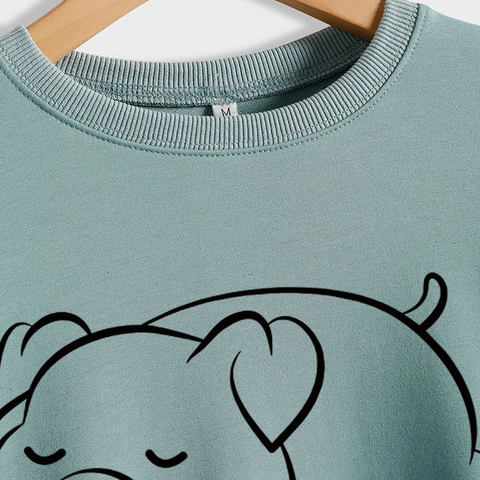 Dames Casual Lange Mouw Ronde Hals Sweatshirt Cartoon Slapend Varken Bedrukt Katoenmix Losse Pullover Top Streetwear