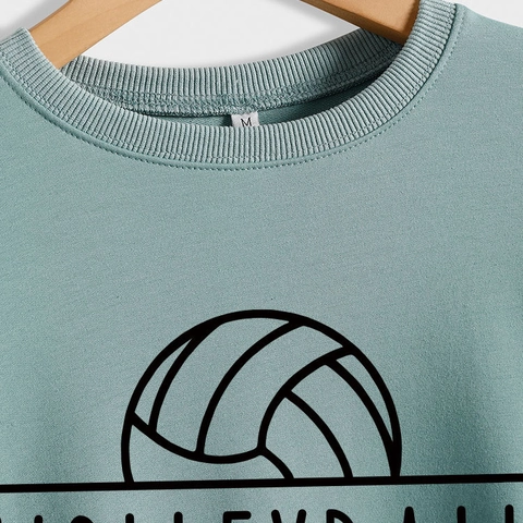 Sweatshirt Volleyball Grandma Femme Mélange De Coton Col Rond Manches Longues Sport Décontracté Pull Poignets Nervurés