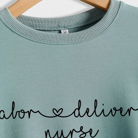 Sweatshirt Femme Col Rond Manches Longues Imprimé Lettres Labor Delivery Nurse Pull Décontracté