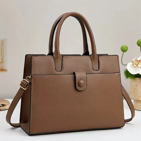 Women Large Capacity PU Leather Handbag Lychee Texture Commuter Shoulder Bag With Adjustable Strap Fashion Crossbody Satchel