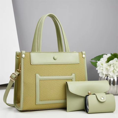 Borsa Tote Donna Pochette E Porta Carte Pelle PU Intrecciata Patchwork Urbano Minimalista Grande Capacità Borsa A Tracolla Pendolare