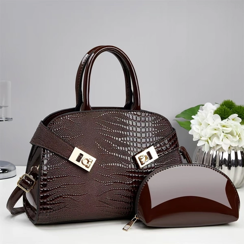 Elegant Crocodile Pattern PU Leather Handbag And Pouch Set For Women Fashionable Tote Shoulder Bag Versatile Satchel Crossbody Gift