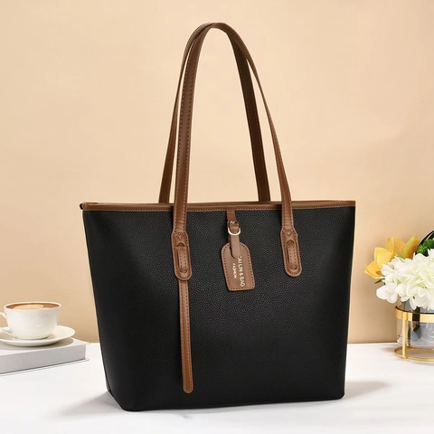 Borsa Shopping Donna Grande Capacità Pelle PU Grana Litchi Manico Superiore Contrasto Borsa a Tracolla Lavoro Uso Quotidiano