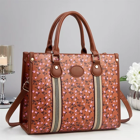 Sac Cabas Femme en Cuir PU Imprimé Cerises Grande Capacité Avec Bandoulière Réglable Sac à Épaule Décontracté Vintage