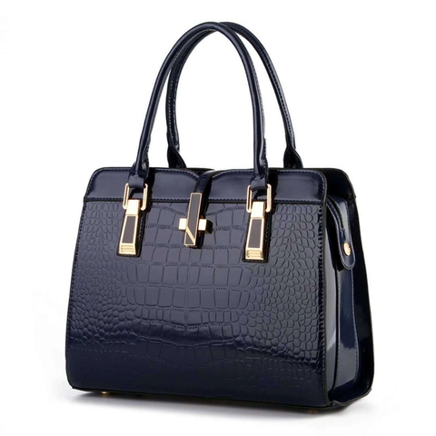 Borsa a Mano da Donna in Pelle PU con Motivo Coccodrillo Grande Capacità Borsa Tote Strutturata con Hardware Dorato Borsa Pendolare per Ufficio Festa