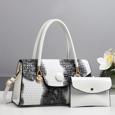 Sac À Main Et Pochette En Cuir Verni Pour Femme Motif Crocodile Retro Sac À Bandoulière Élégant Mode Pour Dame