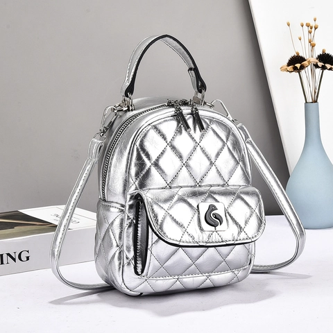 Mini Fashion Backpack PU Leather Quilted Lattice Multi-functional Crossbody Shoulder Bag Casual Travel For Women Girls