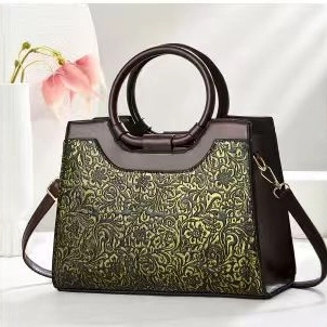 Retro PU Leder Bestickte Blumen Handtasche Damen Vintage Strukturierte Arzttasche Mit Rundem Griff Und Umhängeriemen