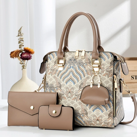Mode Femmes Sac À Main Épaule Bandoulière Tote Et Enveloppe Portefeuille Avec Pochette PVC Jacquard Motif Vague Versatile