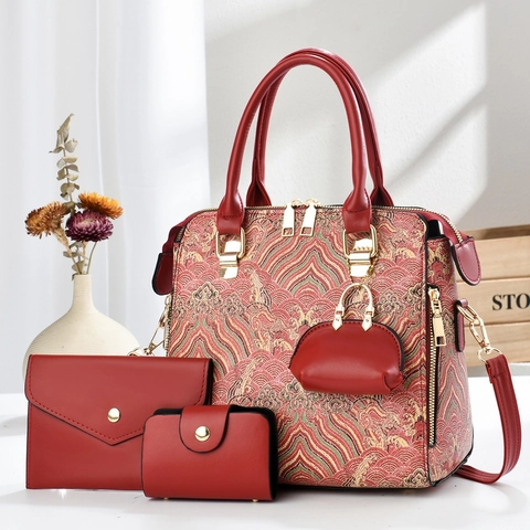 Mode Femmes Sac À Main Épaule Bandoulière Tote Et Enveloppe Portefeuille Avec Pochette PVC Jacquard Motif Vague Versatile