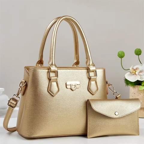 Women Handbag And Envelope Clutch PU Leather Litchi Grain Top Handle Crossbody Strap Gold Lock Office Daily