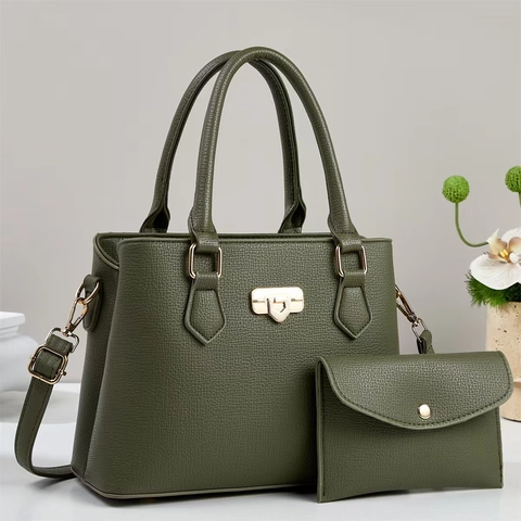 Women Handbag And Envelope Clutch PU Leather Litchi Grain Top Handle Crossbody Strap Gold Lock Office Daily