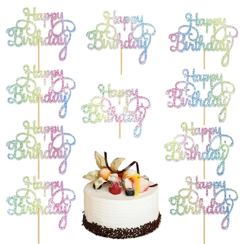 Happy Birthday Cake Toppers Glitter Paper Decoration For Birthday Party Sparkling Dessert Ornaments