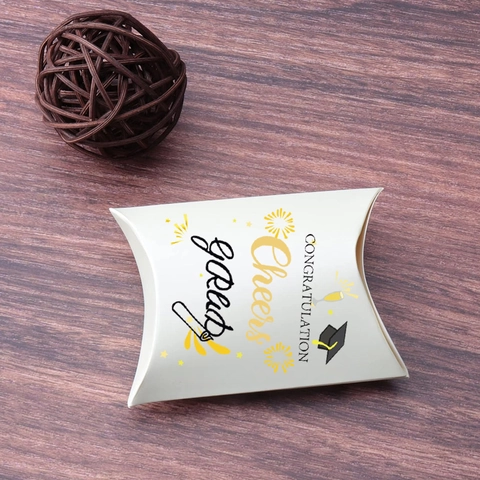 Graduation Gift Boxes Pillow Shaped Paper Candy Treat Holders For Grad Party Celebration Congrats Dream Big Gold Foil