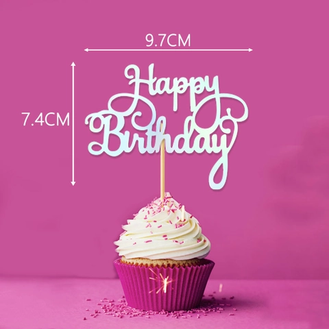 Happy Birthday Cake Toppers Glitter Paper Decoration For Birthday Party Sparkling Dessert Ornaments