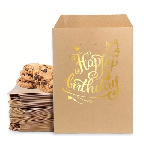 Happy Birthday Kraft Paper Gift Bags With Butterfly Pattern Gold Foil Stamping Party Favor Packaging Bags