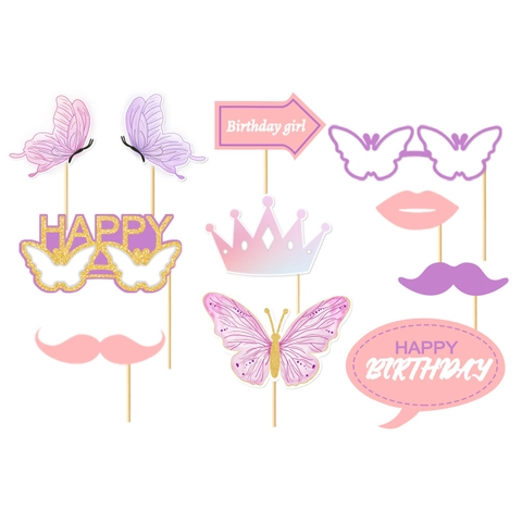 Oggetti Di Scena Foto Compleanno Farfalla E Cornice Selfie Carta Glitter Rosa Viola Celebrazione Per Ragazze Fantastico